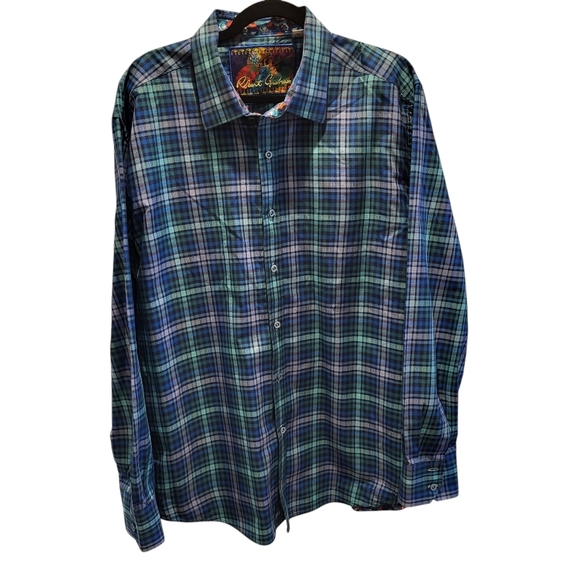Robert Graham Blue & Green Plaid Long Sleeve Button-up shirt, 3XL - Picture 1 of 6